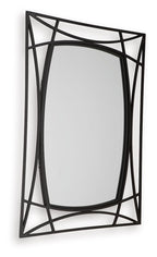 Black accent mirror with tall oval glass and angular geometric frame