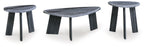 Set of 3 gray occasional tables with round tops and tapered dark legs