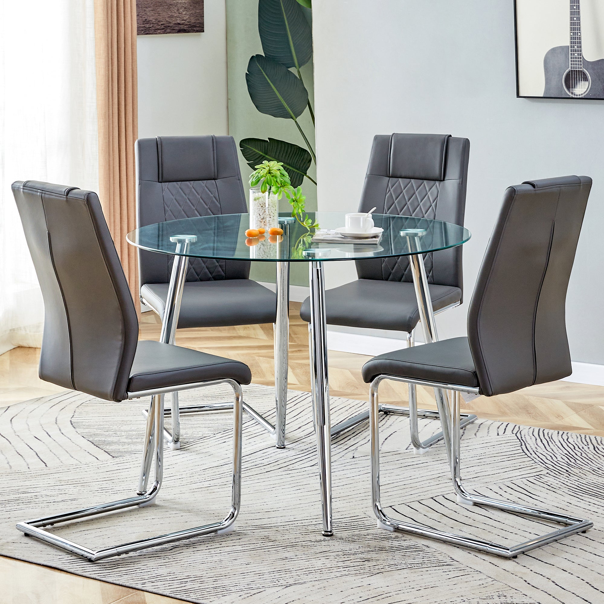 5-Piece Round Dining Table Set w/ Gray Chairs