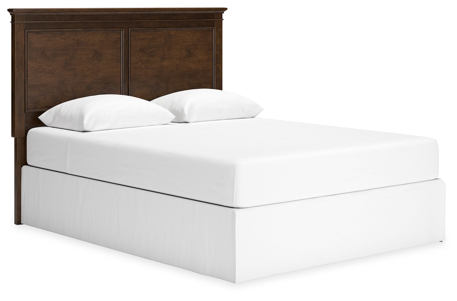 Brown queen panel headboard with two centered vertical panels and flat top rails