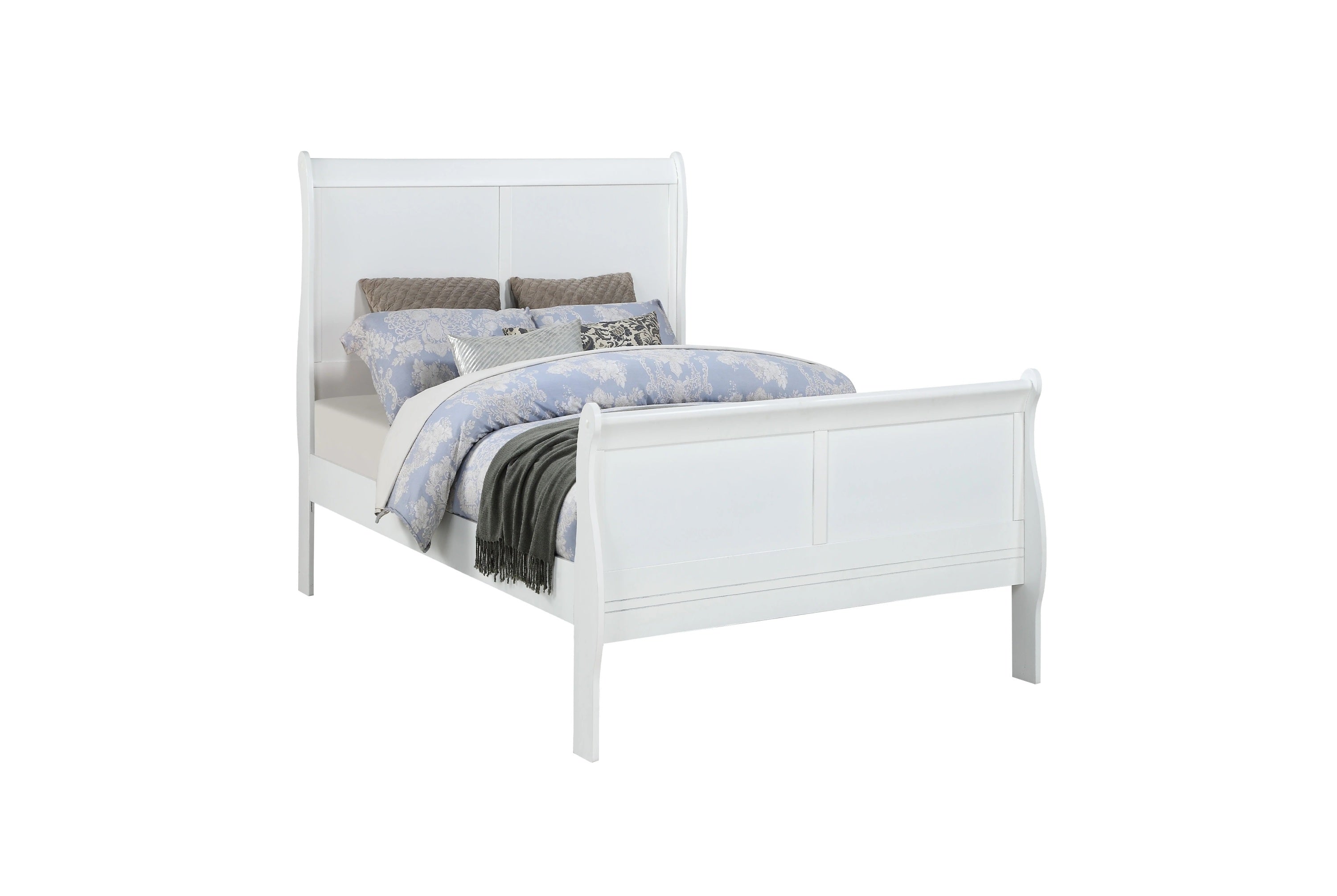 White Louis Phillipe Twin Sleigh Bed - Solid Wood Bedroom Furniture