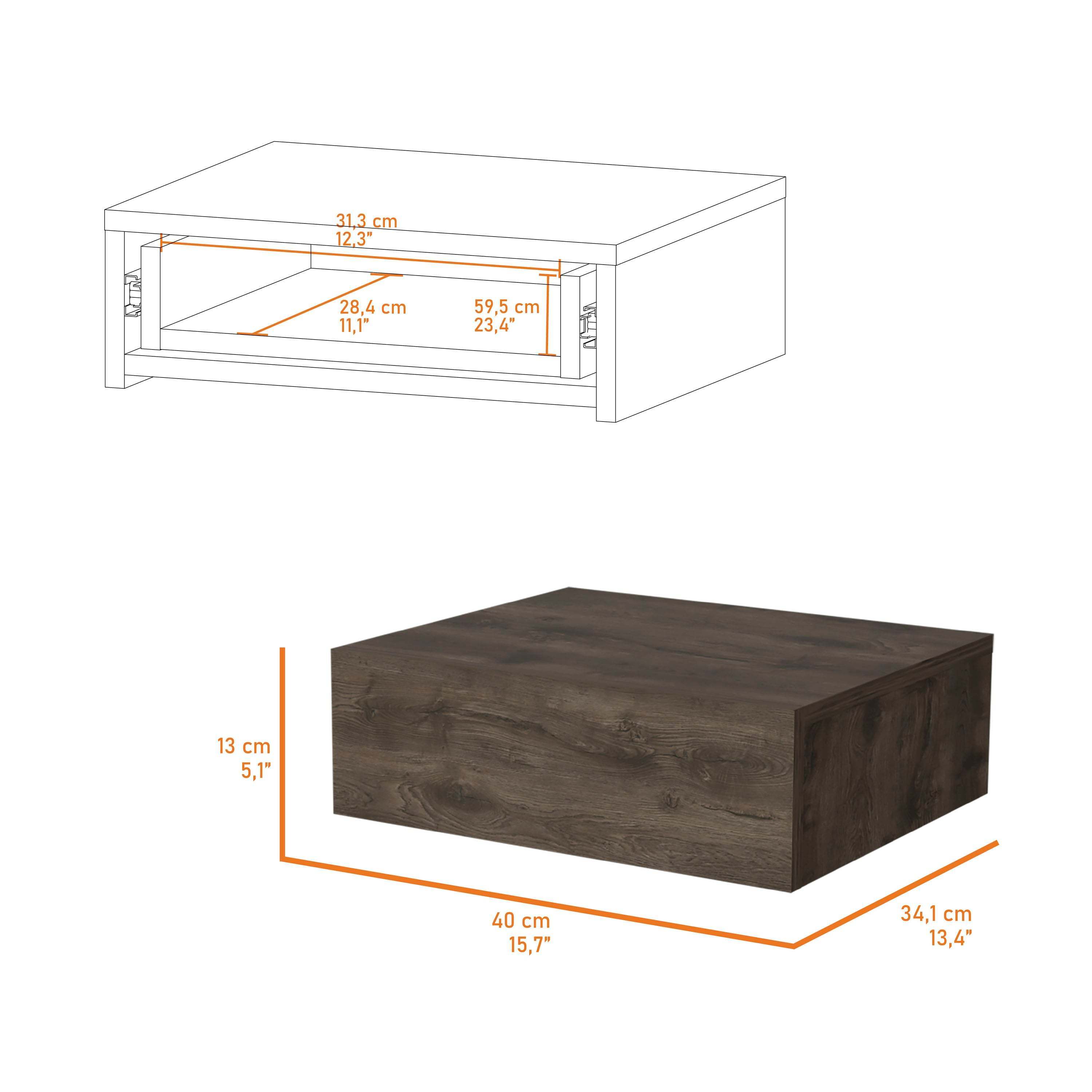 Dark Brown Floating Nightstand - Wall Mounted
