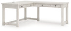 White home office desk with four drawers and lower shelf for storage