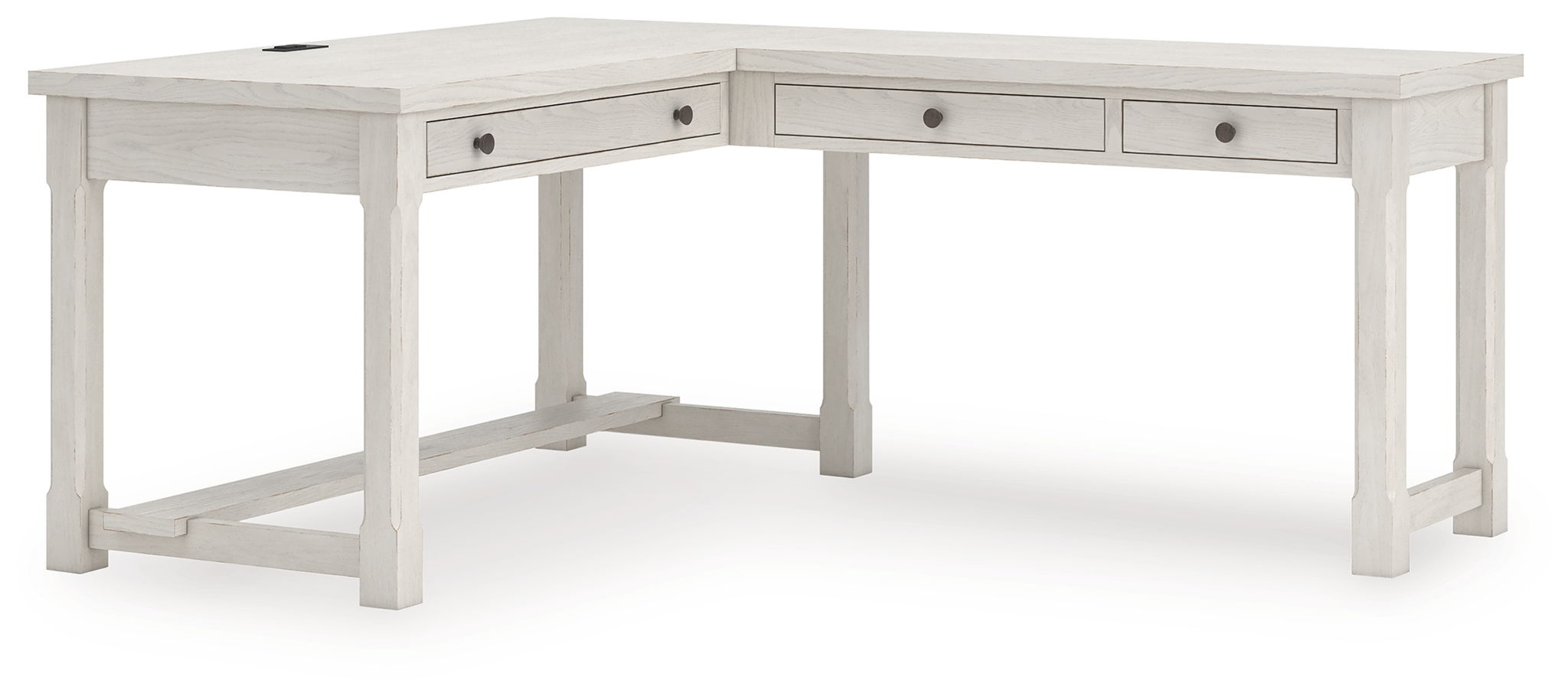 White home office desk with four drawers and lower shelf for storage