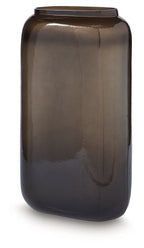 Sumner vase, dark brown glossy glass with tall narrow opening and rounded sides