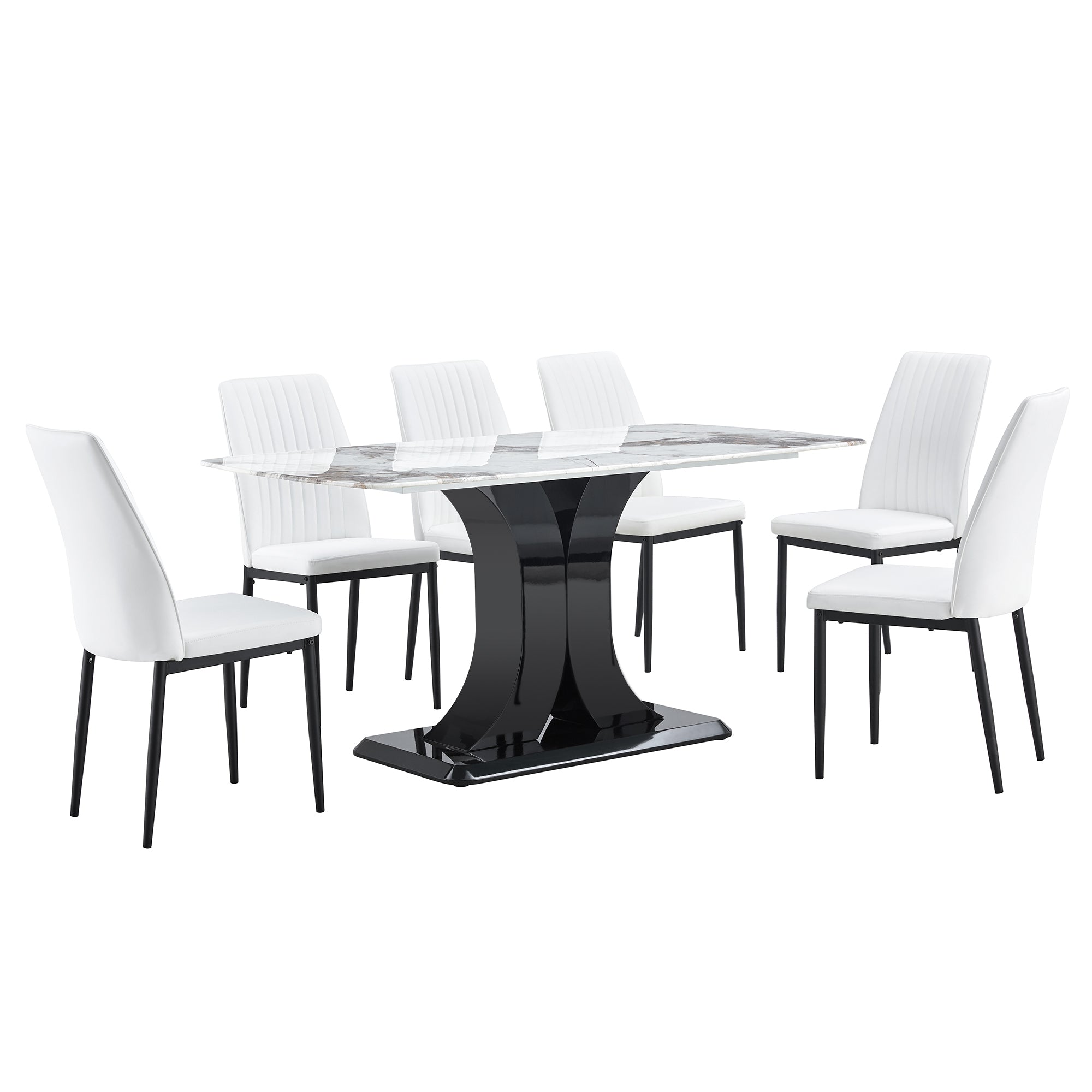 Faux Marble Dining Table Set w/ 6 Chairs