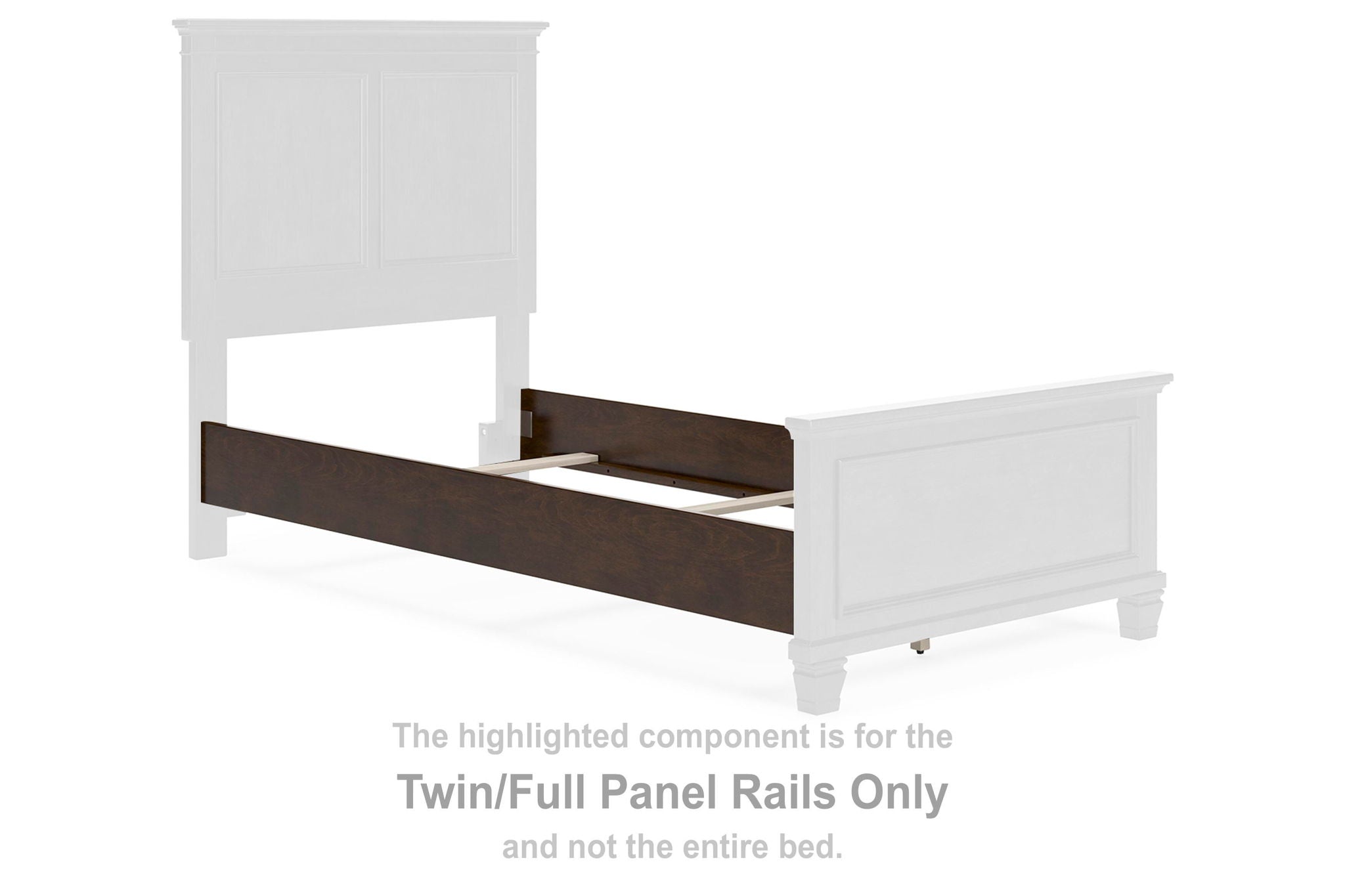 Brown twin/full panel bed rails with white end panels