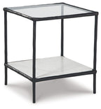Accent table with two-tier white shelves and black metal frame