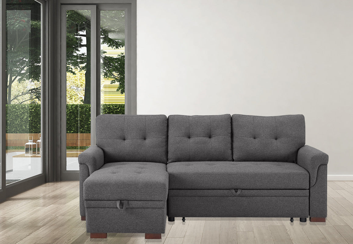 Destiny Dark Gray Linen Sleeper Sectional Sofa w/ Storage