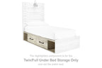 Whitewash under-bed storage with two drawers under a bed frame