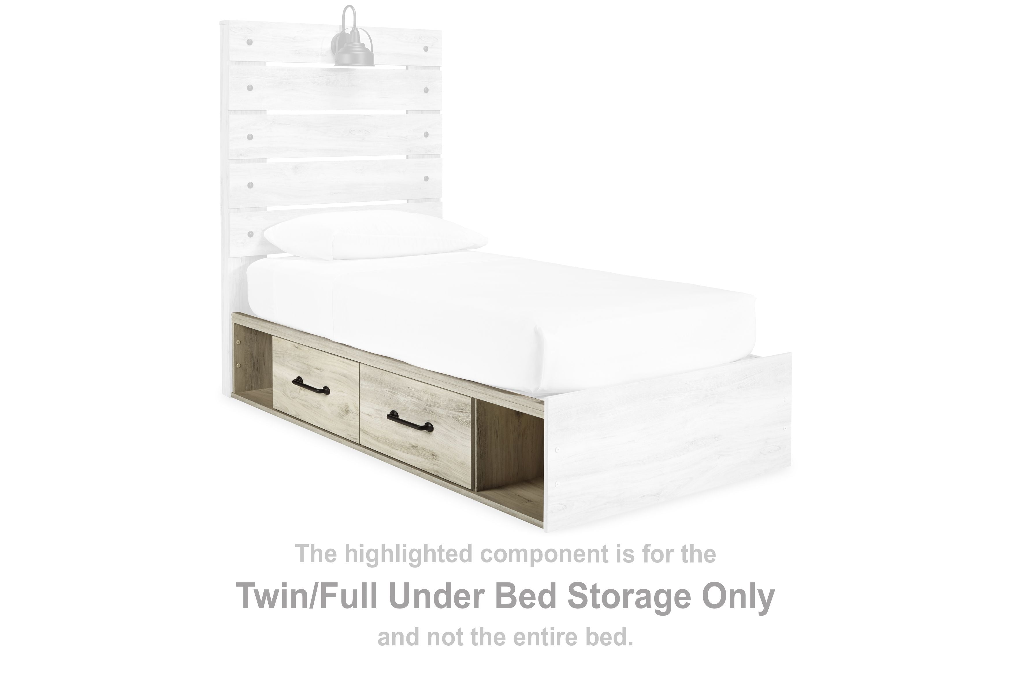 Whitewash under-bed storage with two drawers under a bed frame