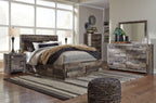 Derekson panel bedroom set with bed, matching nightstand and dresser in gray wood