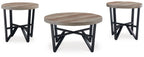 Set of 3 round tables with grayish-brown tops and black X-style supports
