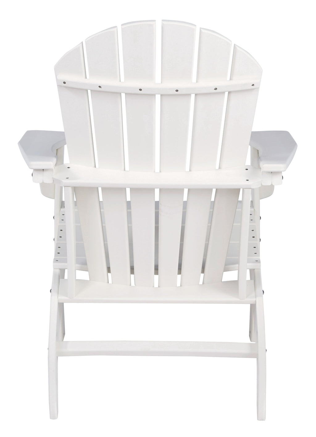 White Adirondack chair with slatted backrest and seat