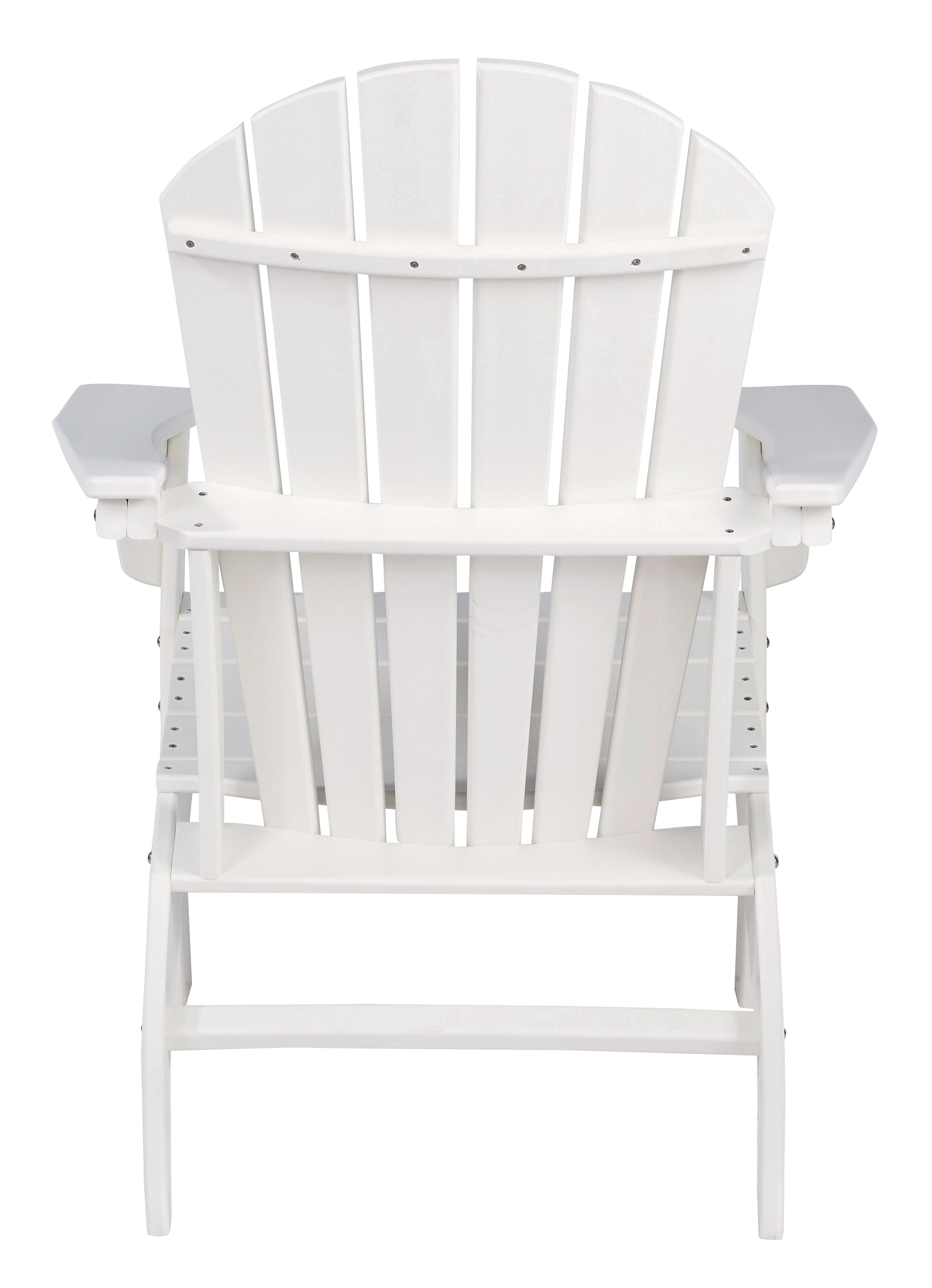 White Adirondack chair with slatted backrest and seat