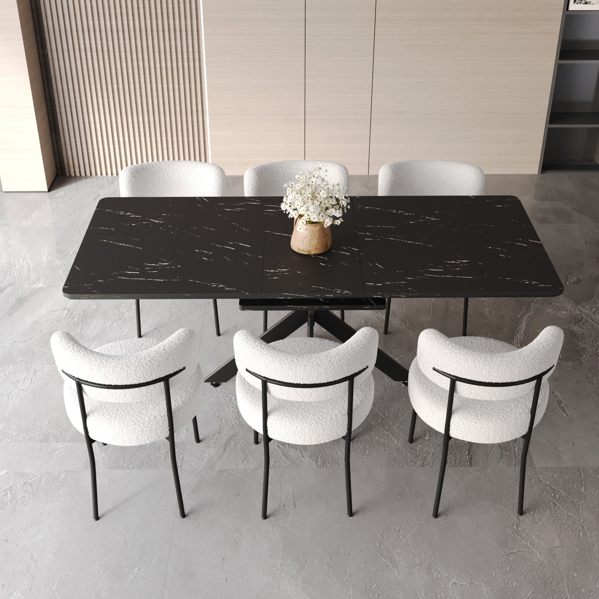 7-Piece Dining Set: Extendable Table & 6 Upholstered Chairs