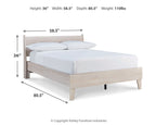 Light wood panel platform bed frame with headboard and slatted panels