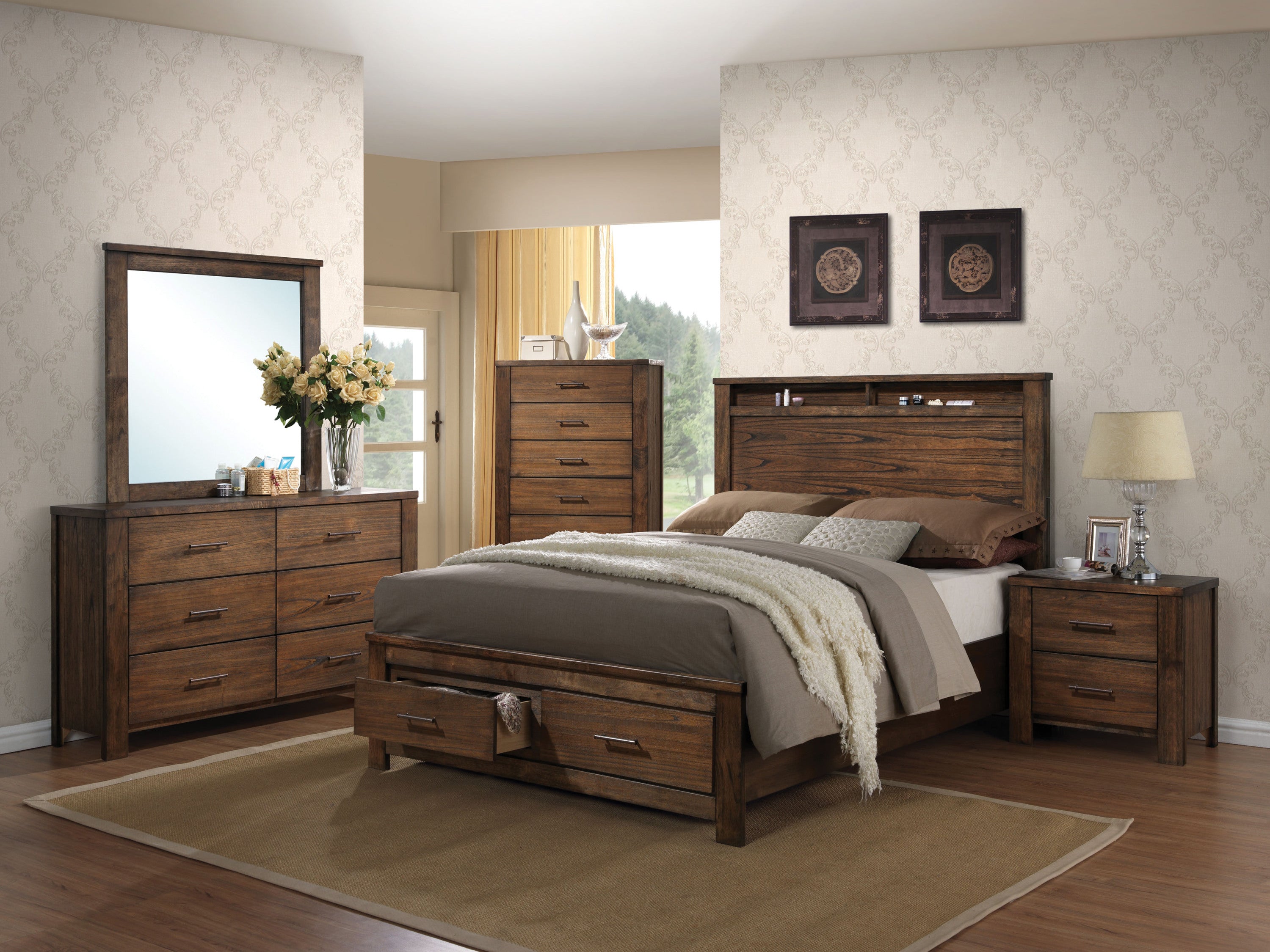 Merrilee Oak Finish Eastern King Bed with Storage