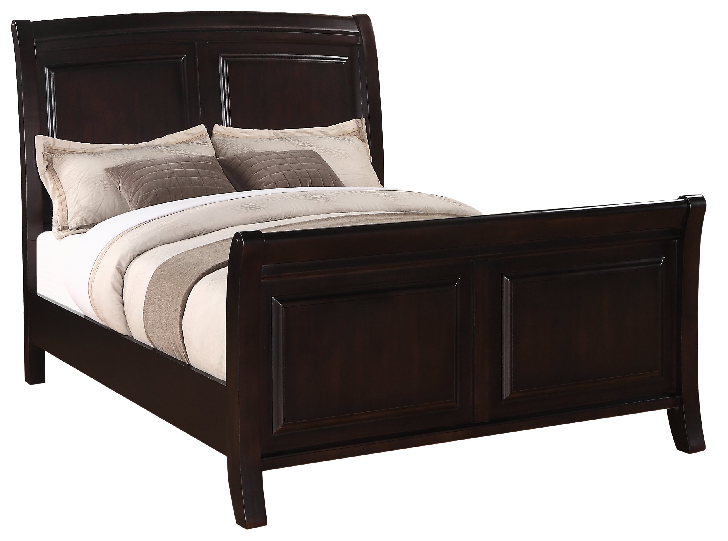 Elegant Transitional Queen Bed: Cappuccino Finish for Stylish Bedrooms
