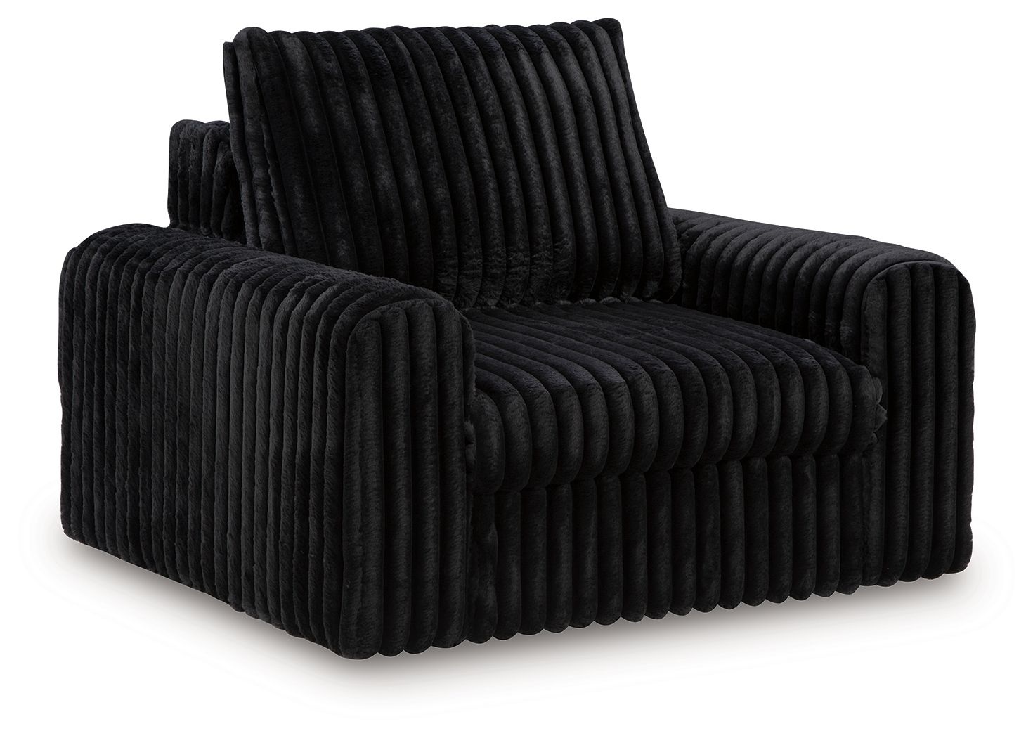 Chocolate corduroy power gliding chaise with tufted armrests and tall backrest.