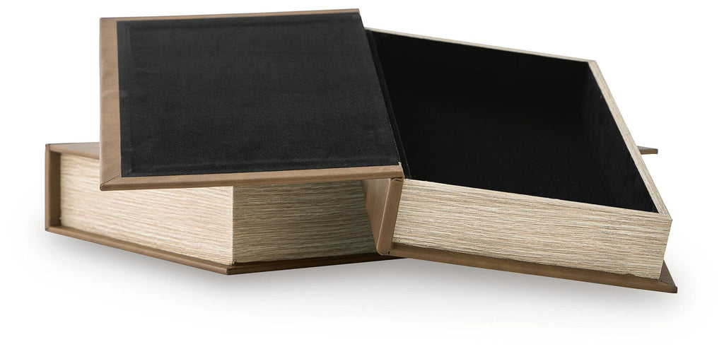 Black and beige box set of 2 fabric storage boxes with open lid, stacked