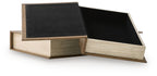 Black and beige box set of 2 fabric storage boxes with open lid, stacked