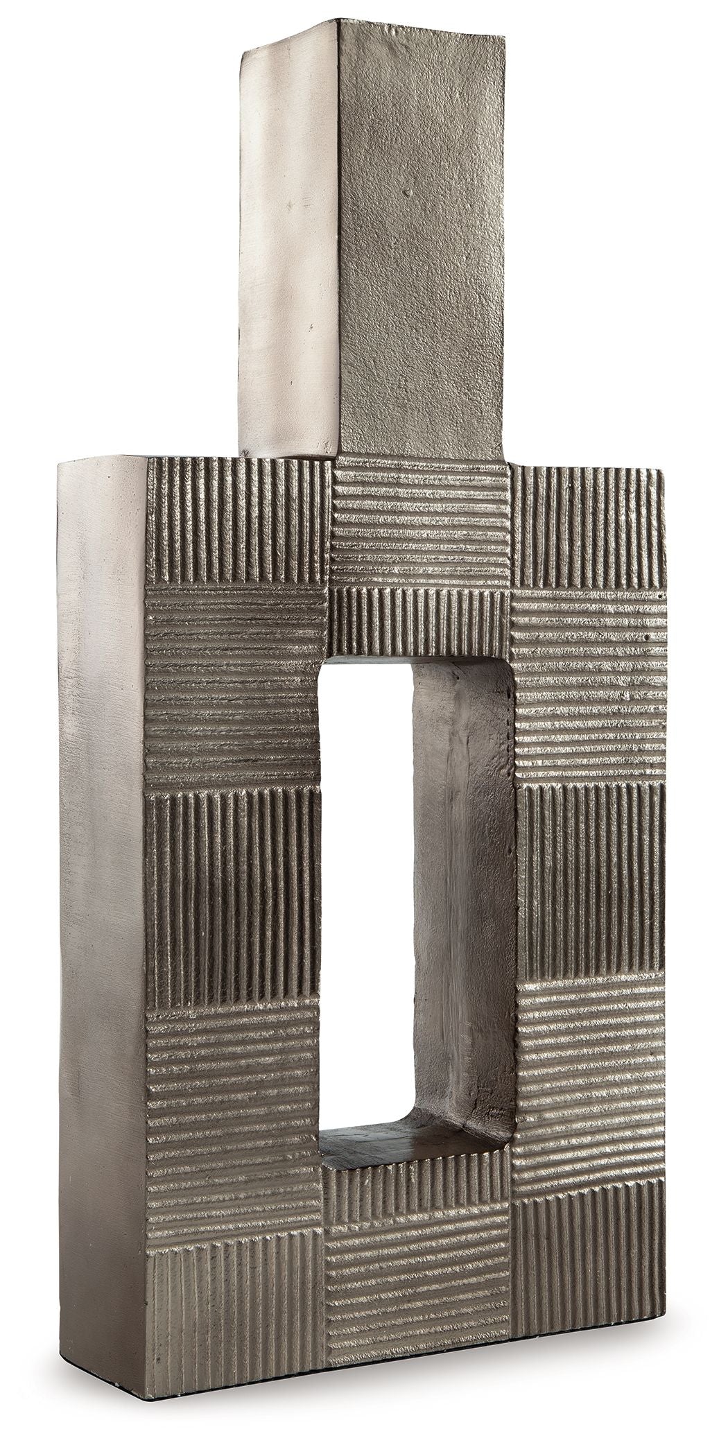 Wrengrove vase in dark gray, tall rectangular open-frame shape with inset cutout