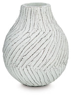 Shelvie vase, white with carved vertical stripe pattern and rounded bulb body