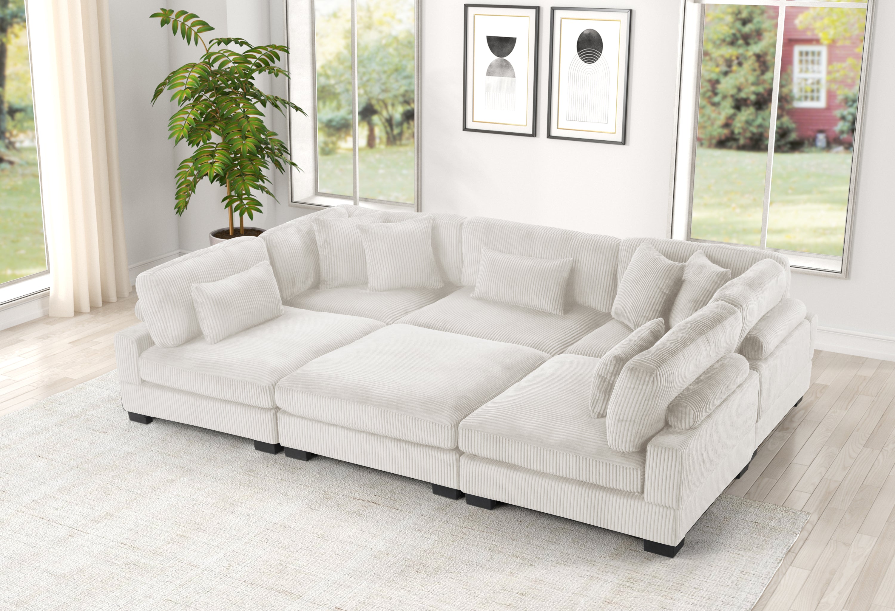 Bentley Modern Corduroy Modular Sectional - Cream NJ