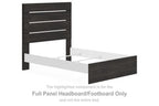 Full panel headboard and footboard, dark gray, with horizontal slat design