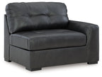 Fog gray leather corner chair with deep tufted back and squared arms