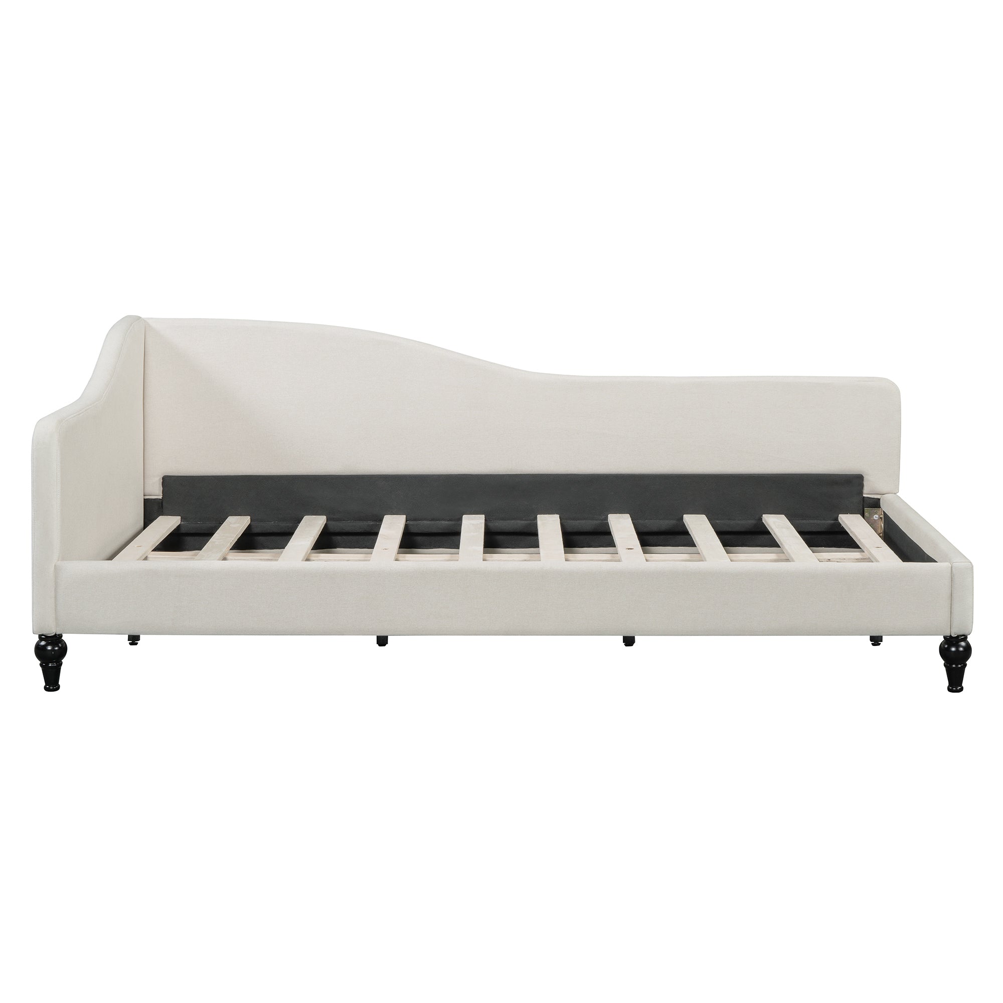 Modern Twin L-Shaped Linen Daybed: Solid Wood Legs, Beige