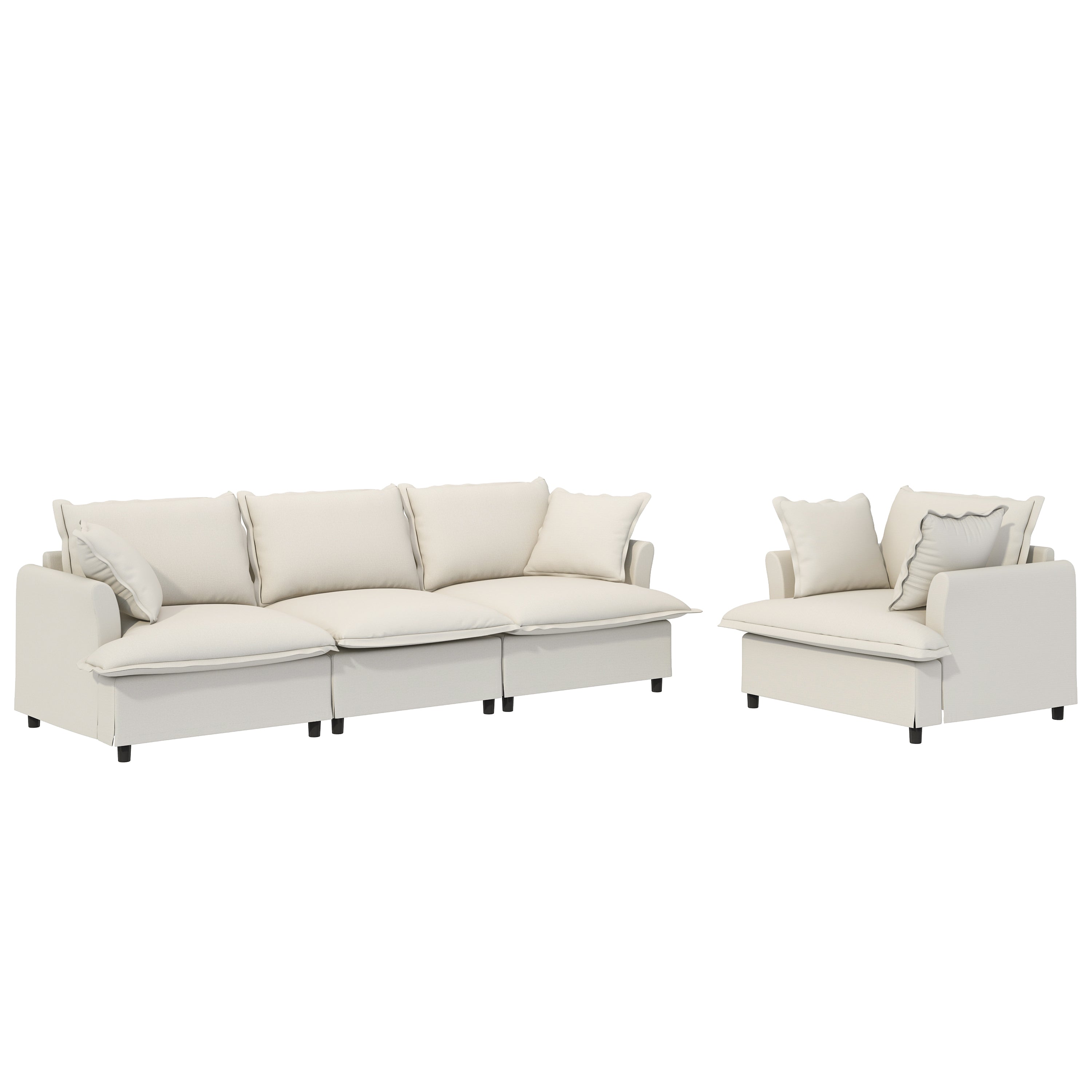 Chenille Modular Sofa Set, 3-Seater & Armchair, Beige