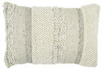Standon pillow with chunky knit cable panels, off-white, fringed edges