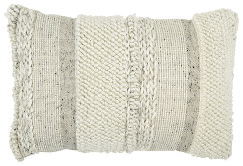 Standon pillow with chunky knit cable panels, off-white, fringed edges