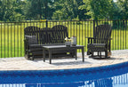 Outdoor patio seating set with two chairs and a small square table