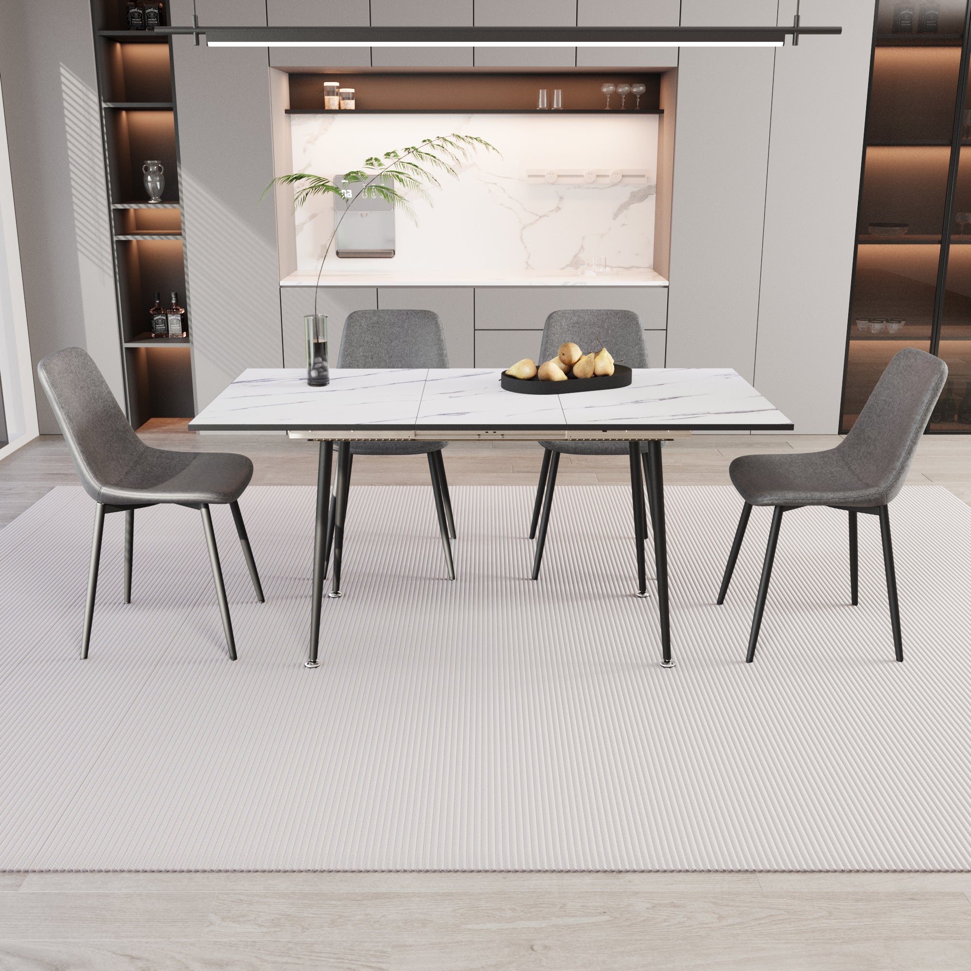 White Dining Table & Grey Chairs Set (47"-63")
