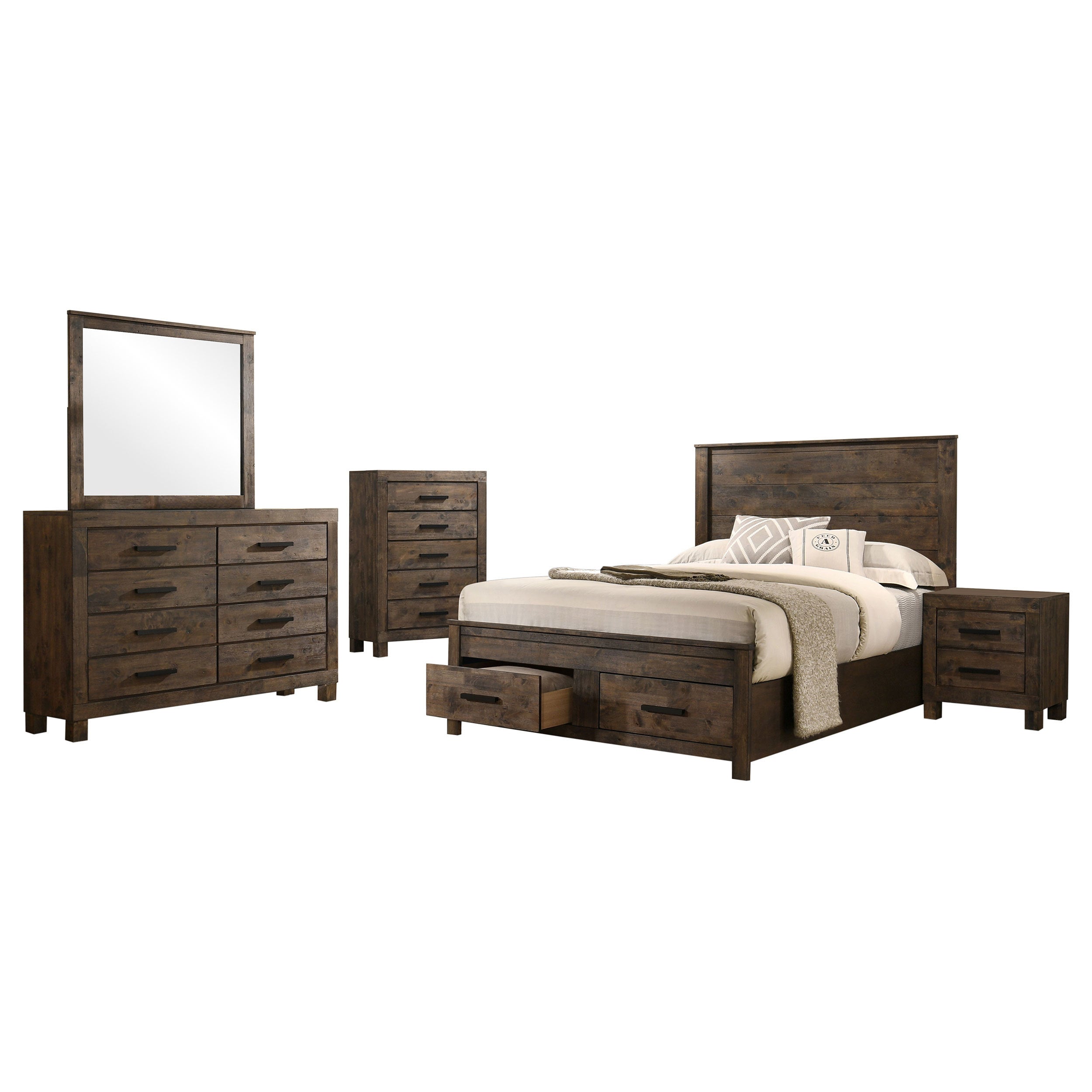 Greely Rustic Golden Brown 5-Piece Storage Bedroom Set