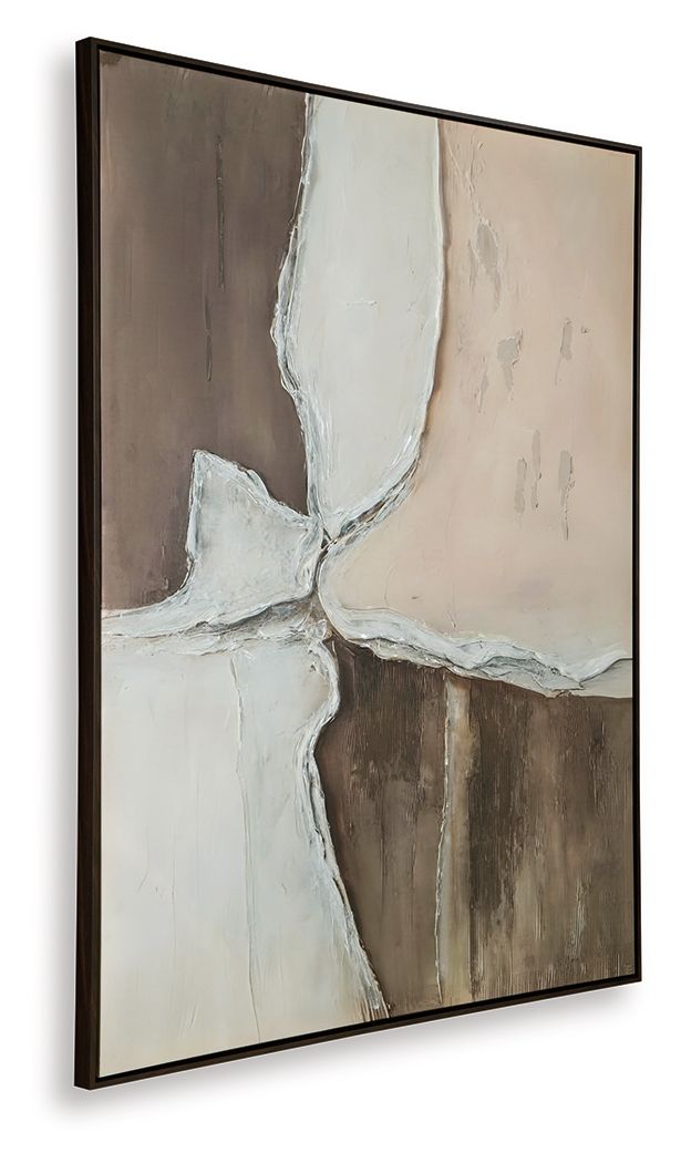 Junward abstract framed wall art with vertical white shapes and dark brown panels