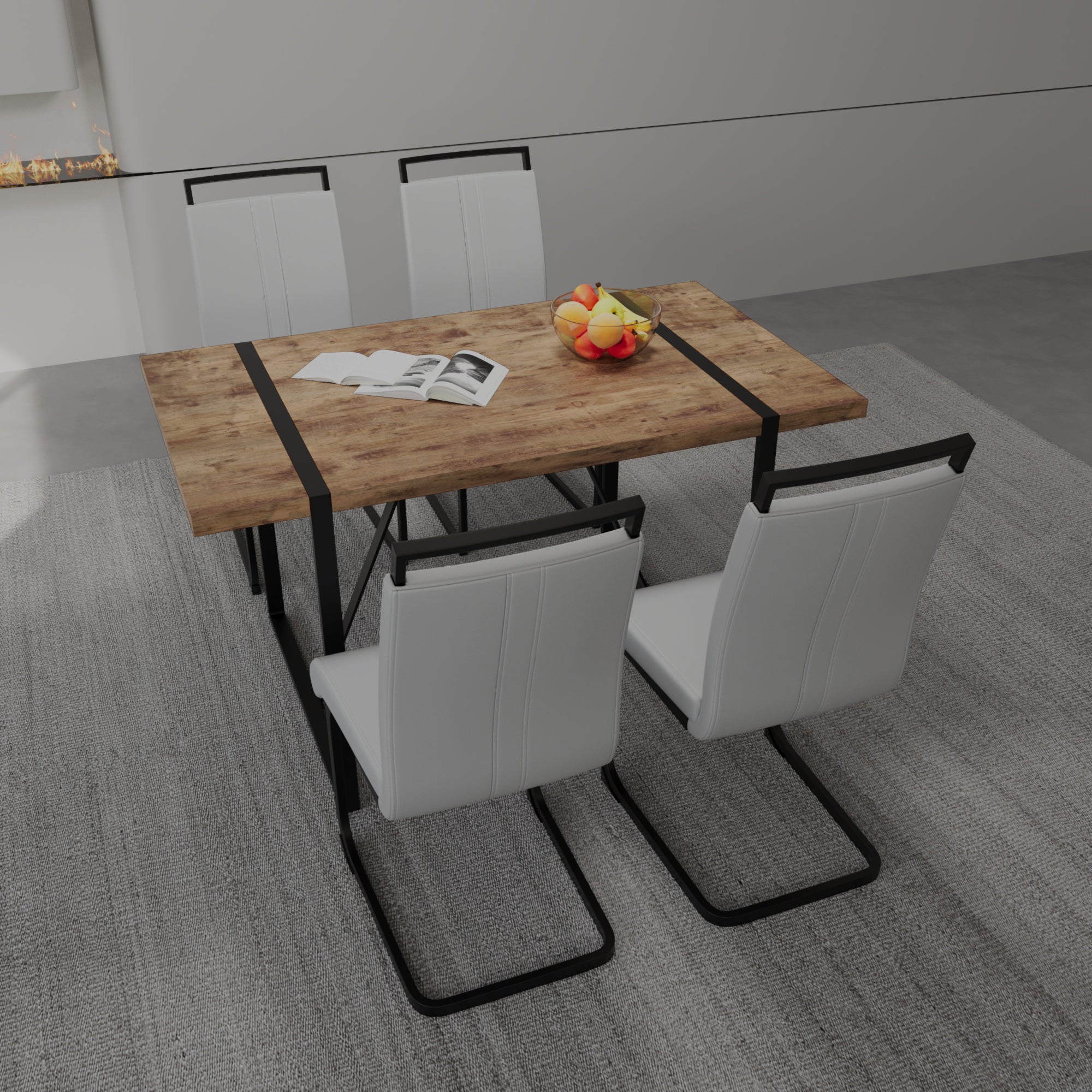 Rustic Industrial Dining Table Set - 55" w/ 4 Chairs