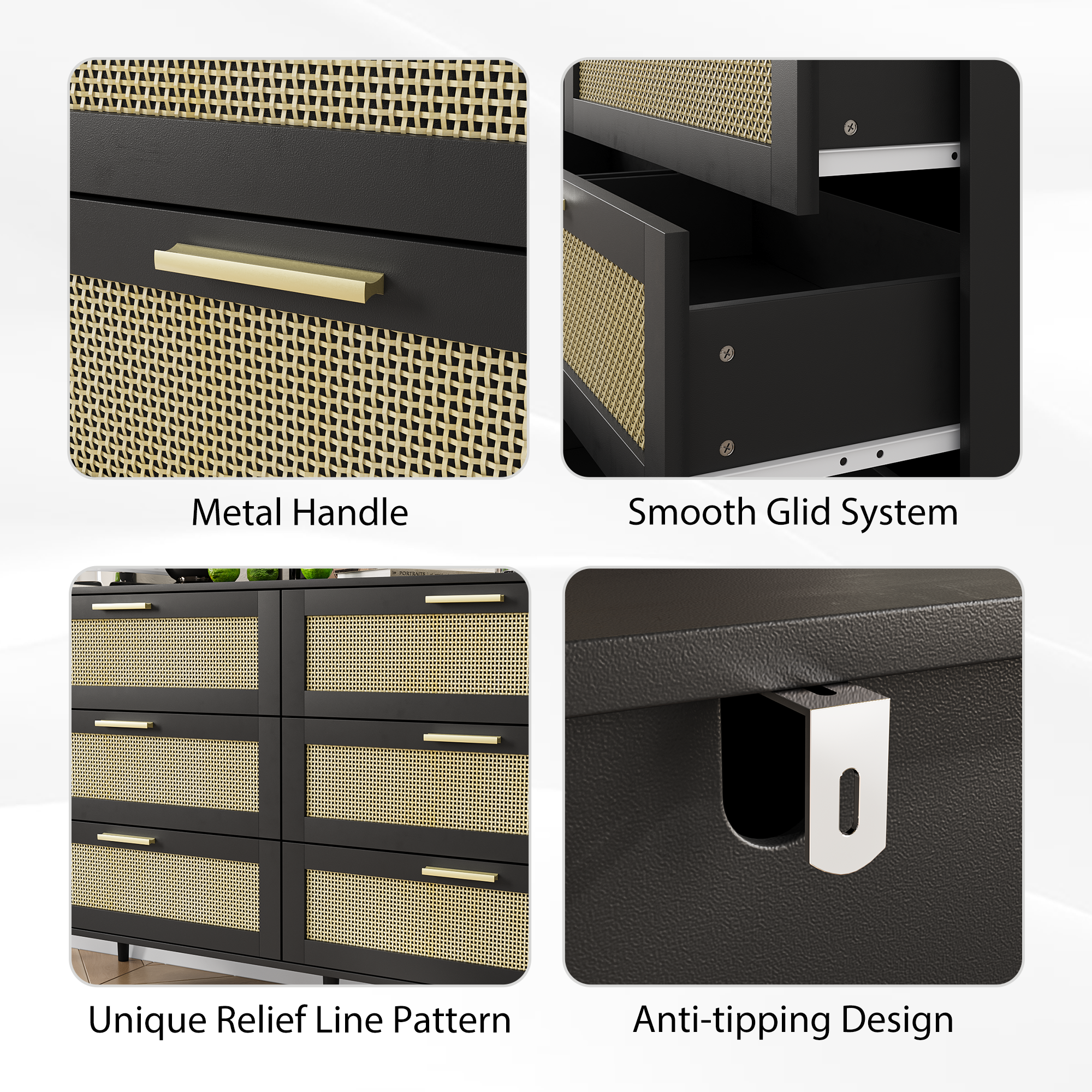 Rattan Dresser | 6-Drawer Chest for Bedroom