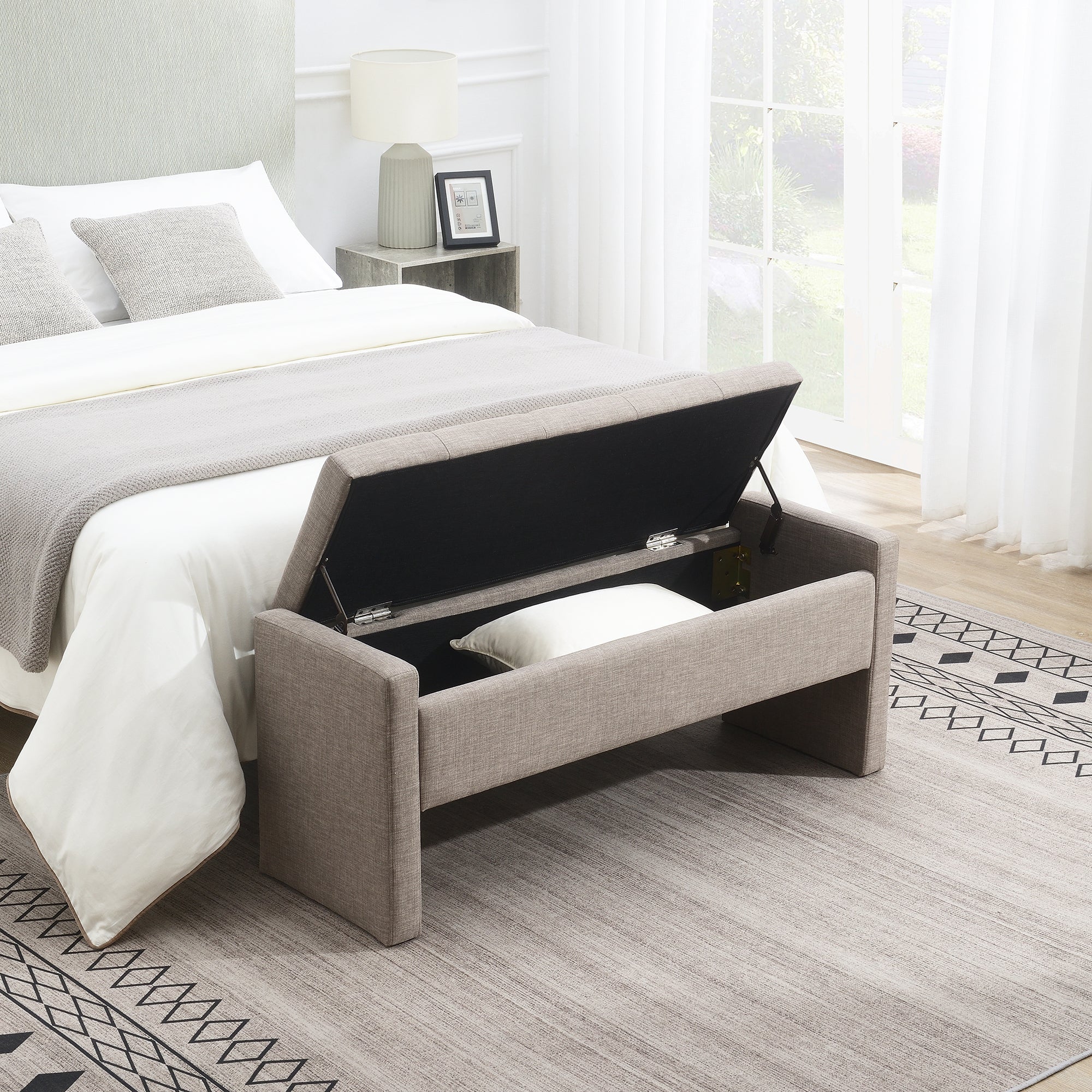 Storage Bench - End of Bed Bench with Upholstered Seat