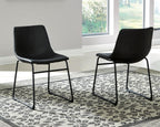 Black upholstered side chairs with curved backrest and sled legs, 2-pack
