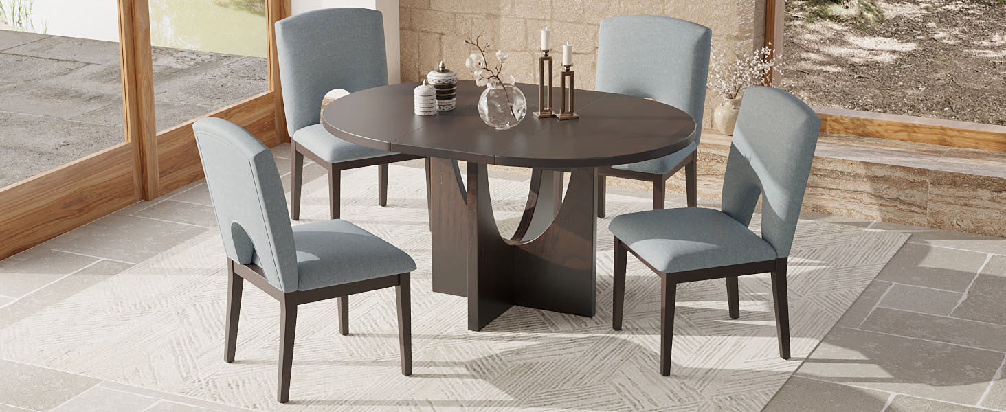 5-Piece Round Extendable Dining Table Set