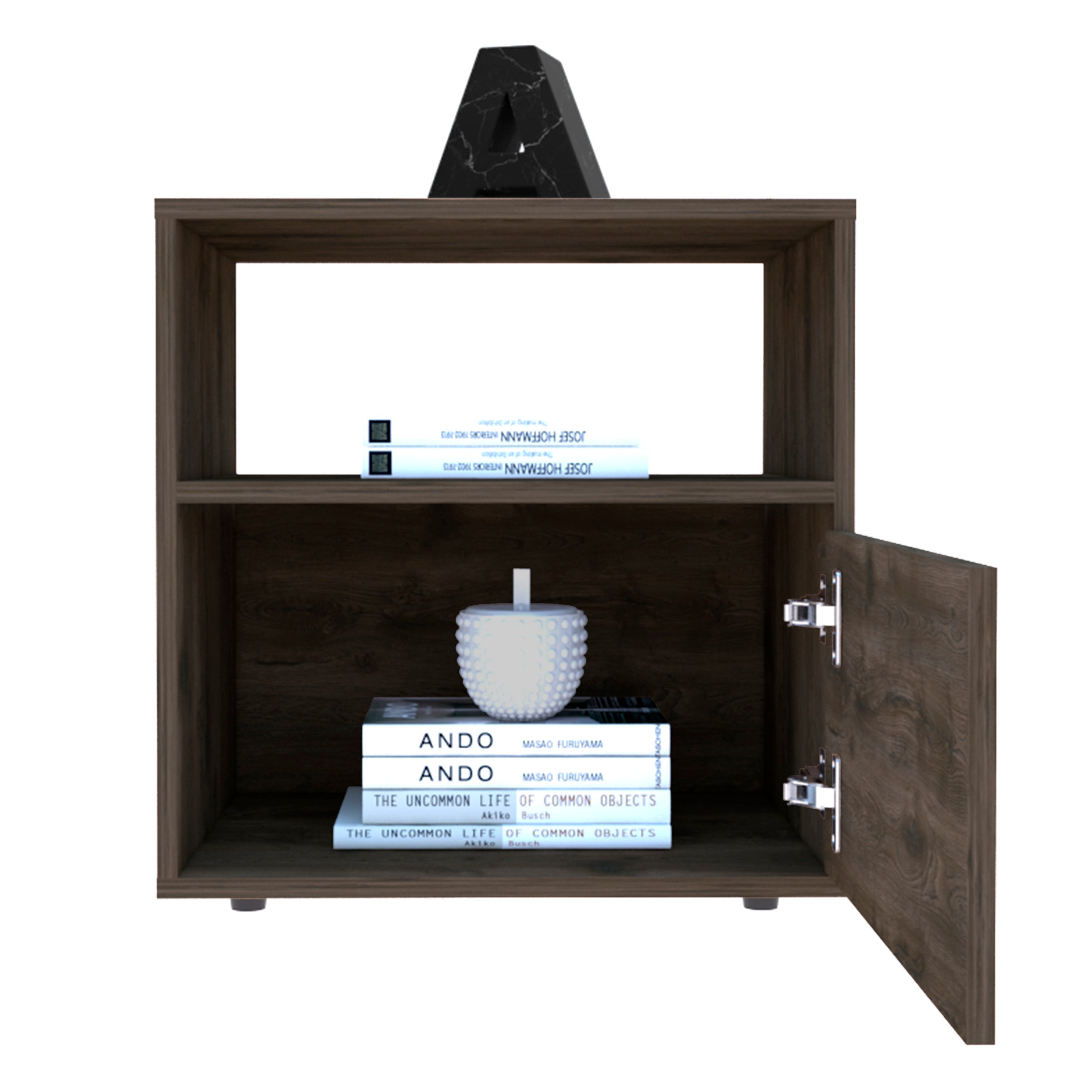 Galanto Nightstand - 2-Tier Storage, Dark Brown/Black