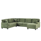 Green corduroy U-shaped sectional sofa with two ottoman blocks