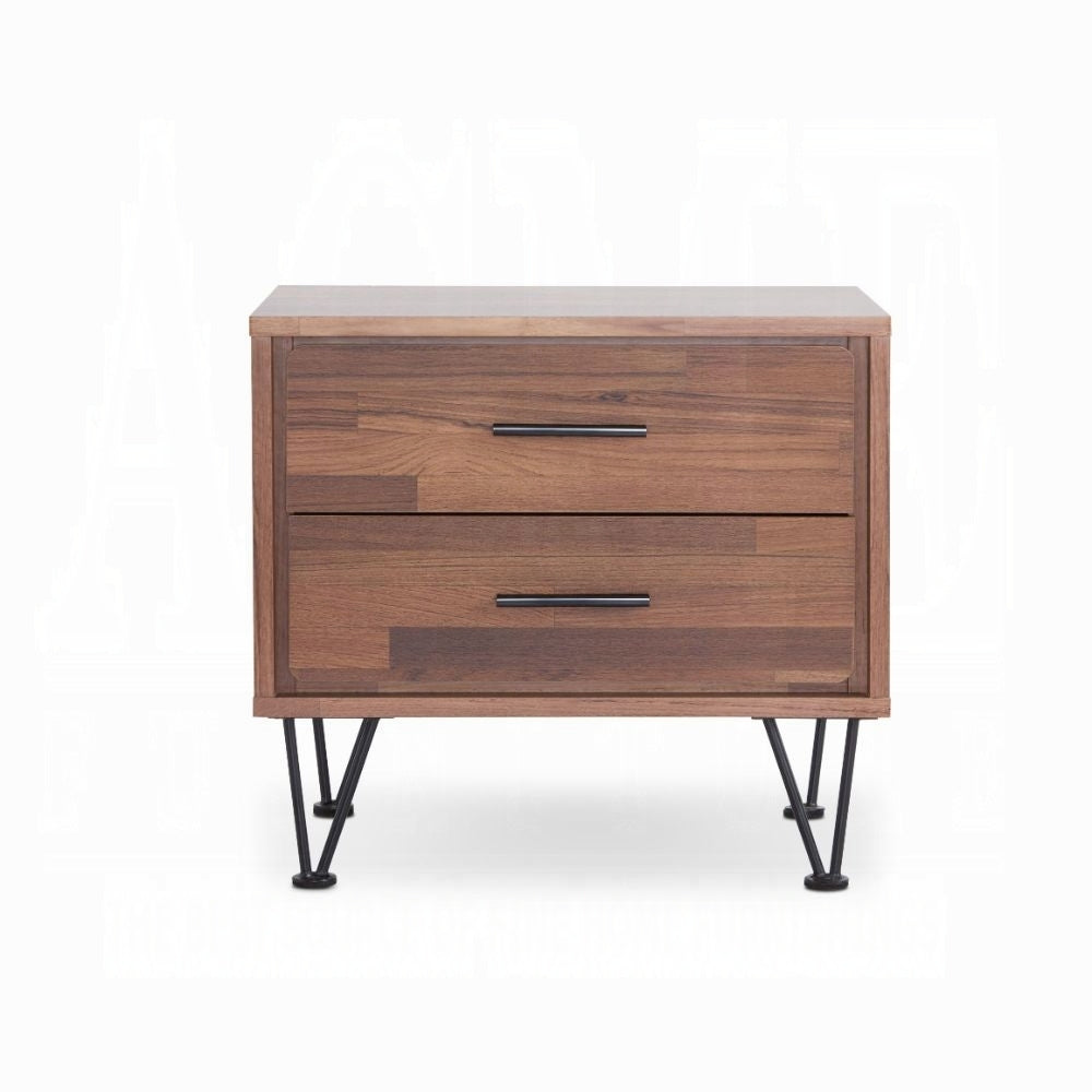 Walnut 2-Drawer Nightstand with Metal Legs - Modern Bedroom Furniture