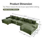 Green corduroy sectional sofa with wide chaise and modular corner seating outline