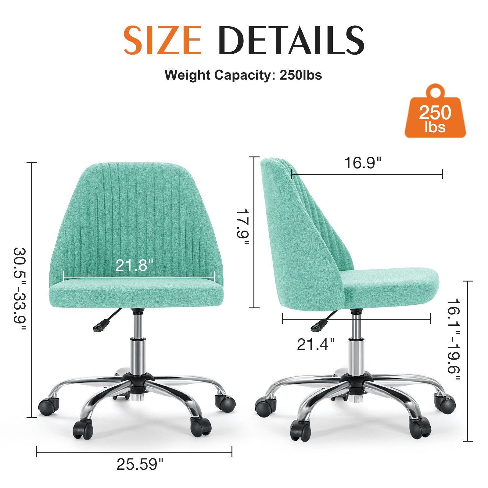 Armless Office Chair with Wheels for Small Spaces