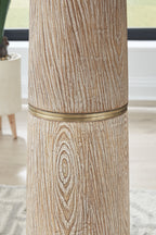 Poly floor lamp column with circular inlay pattern, brown with gold band